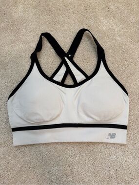 New Balance White and Black Cross-Back Sports Bra
